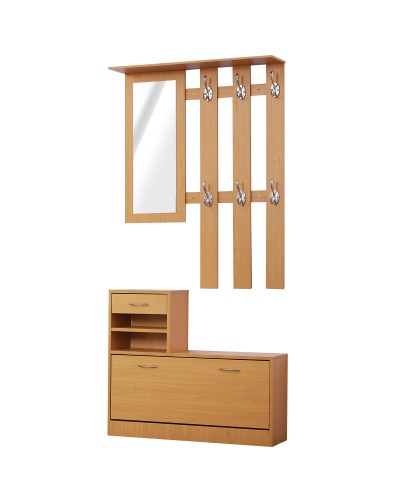  Set Mobili Ingresso Moderno con Scarpiera e Specchio, Appendiabiti da Ingresso con 6 Ganci, 2 Ripiani Regolabili e Cassetti in 