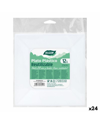 Algon Reusable Square Plates | White Plastic | 23 x 23 cm | Set of 24
