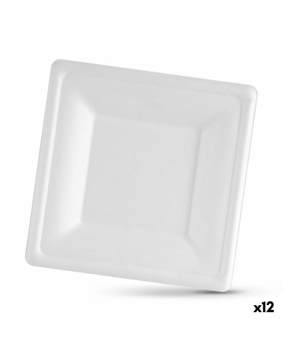 Platos Desechables Algon de Caña de Azúcar, Blancos, Cuadrados de 20 cm (Paquete de 12)
