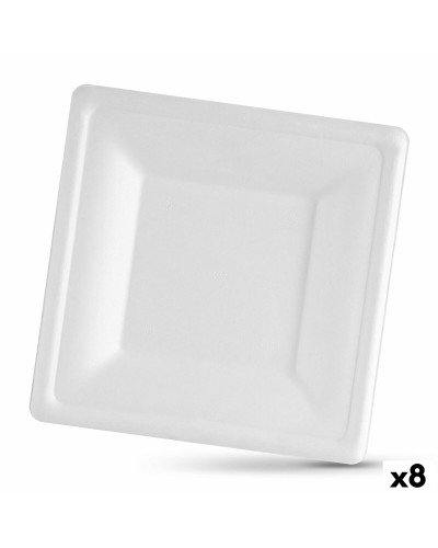 Platos Desechables Algon de Caña de Azúcar Blancos Cuadrados 26 cm (Paquete de 8)
