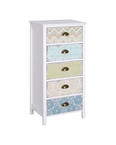 Vintage Shabby Chic 5-Drawer Chest, Bathroom/Hallway/Bedroom, 46 × 34 × 97.5cm, White