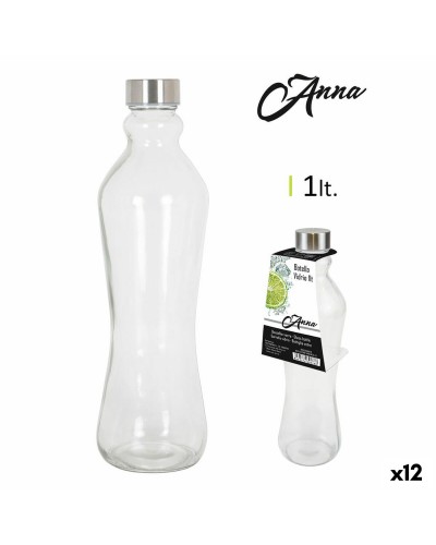 Botella de Vidrio para Bebidas Anna - 1 Litro, Tapón de Metal - Paquete de 12
