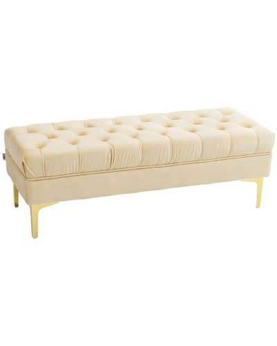 Upholstered Bed End Bench with Quilted Velvet Effect Fabric, 118x45x42 cm, Beige