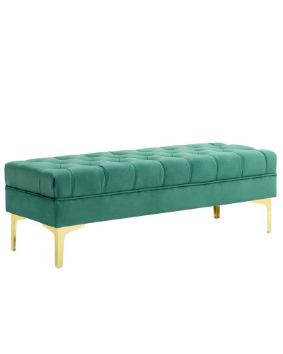 Upholstered Bed End Bench with Quilted Velvet Effect Fabric, 118x45x42 cm, Dark Green