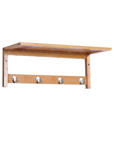 Bamboo Wall Mounted Coat Rack with Shelf 50 × 16 × 17.5cm