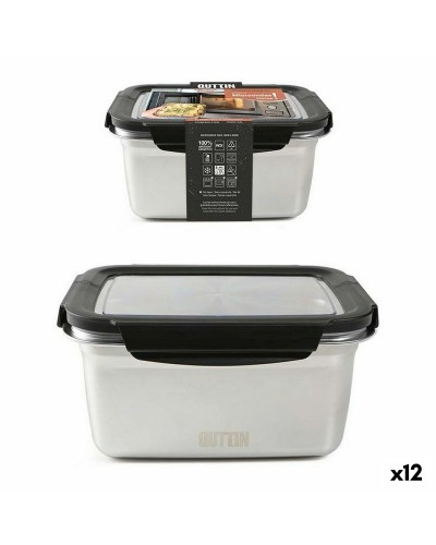 Quttin Lunchbox, rechteckig, 2,6 Liter, aus silberfarbenem Edelstahl, luftdicht
