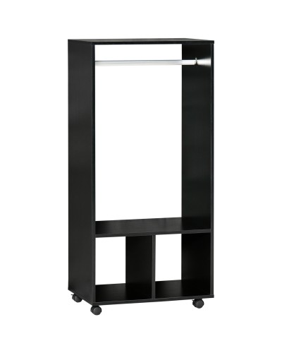  Mobile Appendiabiti con Barra in Alluminio e 2 Ripiani Aperti, in Truciolato, 60x40x128 cm, Nero