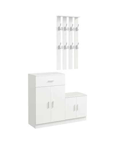 Entryway & Bedroom Combination Shoe Rack with Coat Rack Wood 100x32x187cm White
