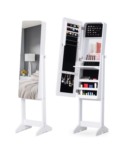 Jewelry Armoire Cabinet with Adjustable Mirror & LED Lighting, Wood, White, 30x146x36 cm
