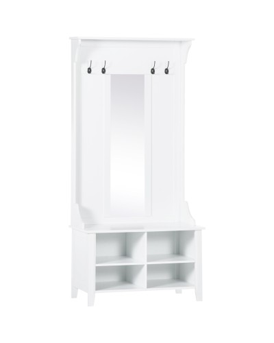  Appendiabiti Attaccapanni da Terra con Specchio Scarpiera 4 Ganci Legno 80x40x170cm Bianco