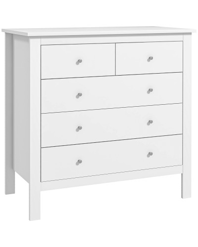5-Drawer Chest for Bedroom and Living Room, White Wood Dresser, 79x39.5x80.5 cm