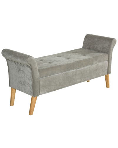 Vintage Style Bed End Bench with Storage, Upholstered Ottoman, Entryway and Bedroom Bench with Arms, Grey