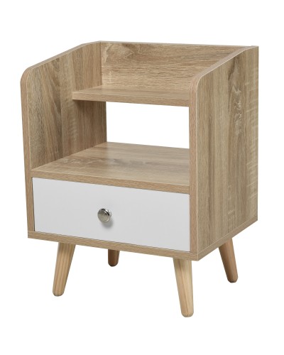  Comodino Salvaspazio Mobiletto con Cassetto e Mensola in Legno 37x30x48cm