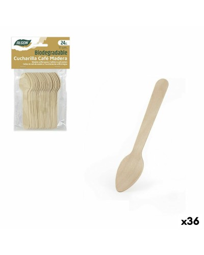 Set Lepels Algon Koffie Hout 24 Onderdelen 11 cm (36 Stuks)