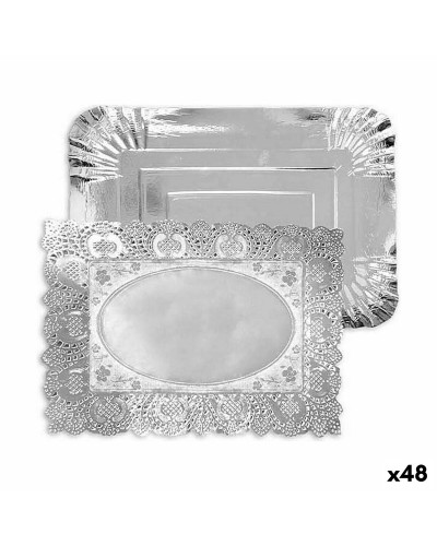 'Algon Disposable Rectangular Silver Appetizer Tray 23x29.5cm (48 Units)'
