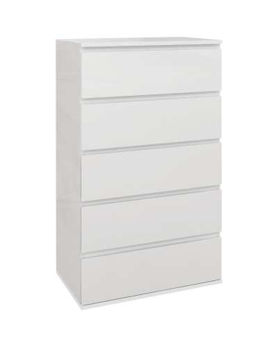  Cassettiera 5 Cassetti in Legno, Comò per Camera da Letto Moderno e Multiuso, 55x33x100 cm, Bianco