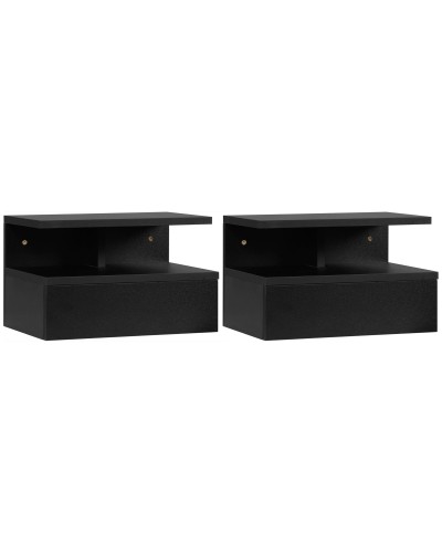 Set of 2 Floating Bedside Tables for Bedroom with Drawer and Top Shelf, Wood 35x32x22.5cm