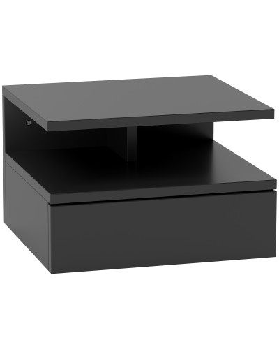 Floating Bedside Table for Bedroom with Drawer and Wooden Shelf, 35x32x22.5cm, Black