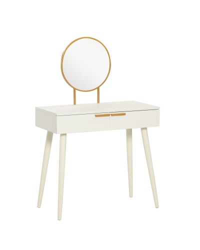  Tavolo Trucco con Specchio e 2 Cassetti per Accessori, in Legno, 80x40x123 cm, Bianco