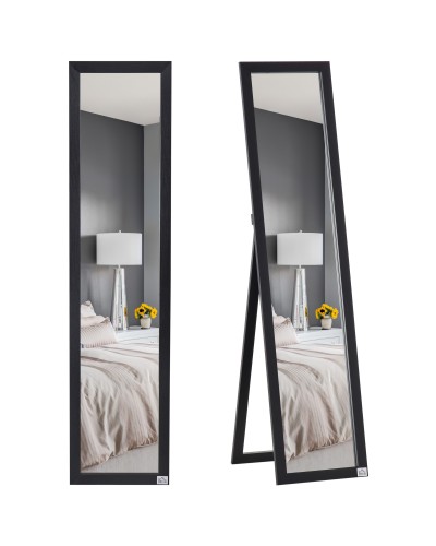  Specchio da Terra e Parete con Supporto Richiudibile e Cornice in MDF, 37x48x152cm, Nero