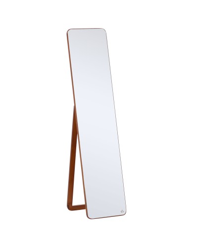 Floor and Wall Mirror with Wooden Frame, Folding Hinge Stand, 37x43x156cm, Light Walnut