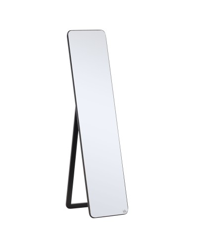 Floor and Wall Mirror with Wooden Frame and Folding Stand, 37x43x156cm, Black