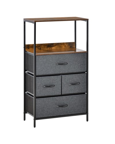 Mobile Multipurpose Chest of Drawers with 4 Foldable Fabric Drawers, Living Room and Bedroom Furniture, 58x29x103cm, Dark Grey