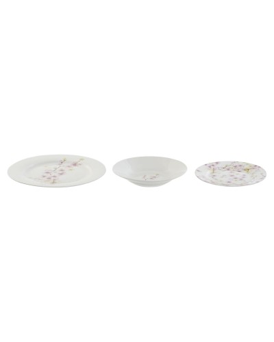 Vaisselle ESPRIT 18 Pièces en Porcelaine, Blanc/Vert/Rose, Dimensions : 27 x 27 x 2 cm

