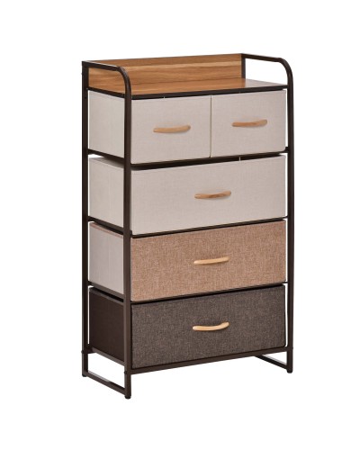  Mobile Cassettiera da Camera da Letto e Soggiorno, Cassettiera con 5 Cassetti Pieghevoli in Tessuto e Ripiano in MDF, 58x29x99c