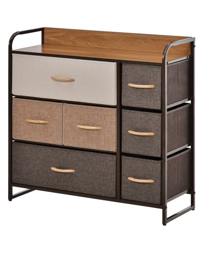 Bedroom and Living Room Mobile Chest of Drawers, Dresser with 7 Foldable Fabric Drawers and MDF Shelf, 80x29x78