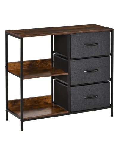  Mobile Cassettiera Multiuso con 3 Cassetti Pieghevoli in Tessuto, Arredamento Soggiorno e Camera, 80x29x71cm, Grigio Scuro