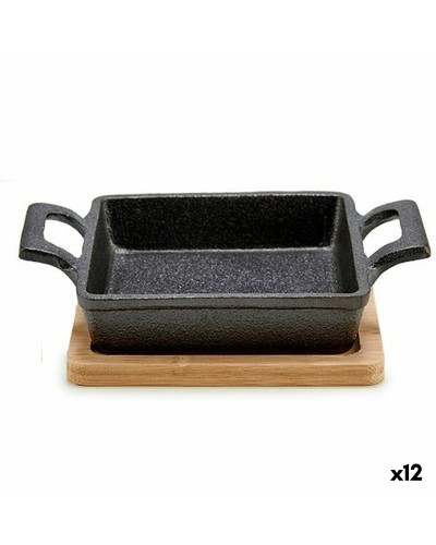 Casseroles Tapas en Fer et Bambou Noir Marron (12 pièces) | 19x5x14cm | pour Servir et Décorer
