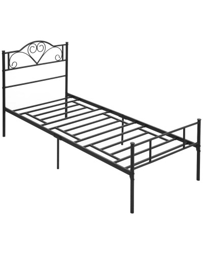  Struttura Letto Singolo in Acciaio con Doghe Integrate, Testiera e Pediera, 90x200cm