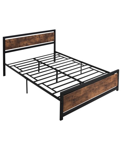  Struttura Letto Matrimoniale in Legno e Acciaio con Doghe in Stile Industriale, 160x200cm