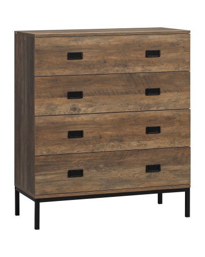  Cassettiera 4 Cassetti in Truciolato e Metallo per Soggiorno e Camera da Letto, 80x39x95 cm, Marrone