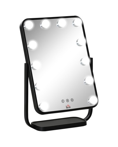  Specchio Trucco Illuminato Inclinabile con 12 Luci LED e Luminosità Regolabile, 32.8Lx11x47.4cm