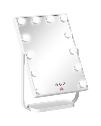 Tiltable Lighted Makeup Mirror with 12 LED Lights & Adjustable Brightness, 32.8Lx11x47.4cm