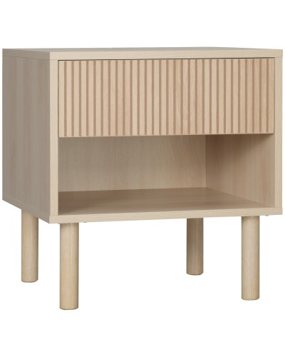 Modern Bedside Table with Drawer and Open Shelf in Chipboard, 47x47x50 cm, Wood Color