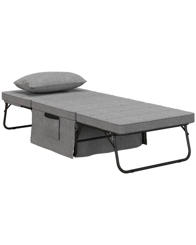  Pouf Letto Pieghevole Multiuso 4 in 1 con Schienale Reclinabile a 5 Livelli, Grigio