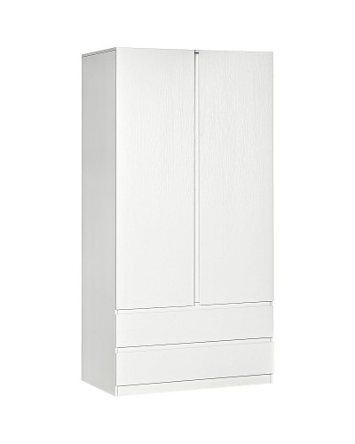 White Chipboard Wardrobe Closet with Hanging Rail and 2 Sliding Drawers for Bedrooms, 100x60x200 cm