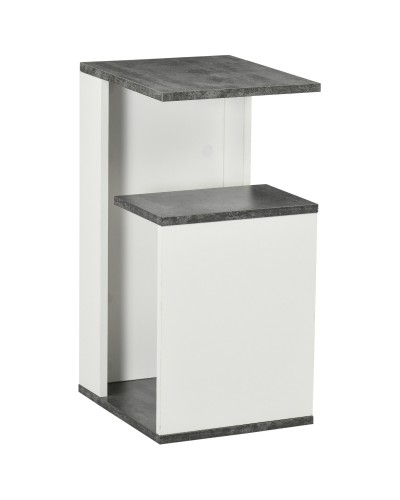 Irregular Design Chipboard Nightstand with Open Shelf, 35x29.5x60 cm, Grey and White