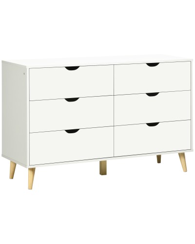 6-Drawer Chest with Laminate Handles, Pine Wood, 120x40x76 cm, White and Wood Color
