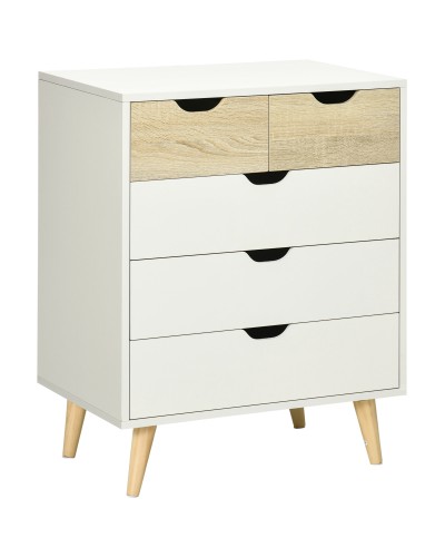 5-Drawer Bedroom Chest with Carved Handles, 60x40x77.5cm, White and Wood