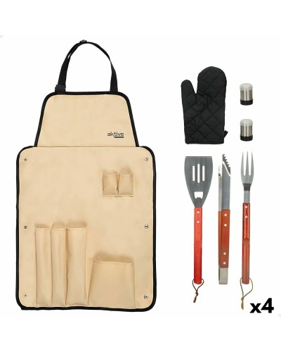 Set med Redskap för Barbecue Aktive 7 Delar Grill Rostfritt stål 42 x 67 x 3 cm (4 antal)