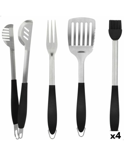 Juego de Utensilios para Barbacoa Aktive: Espátula, Tenedor, Pinzas y Brocha - Acero Inoxidable (4 Piezas)
