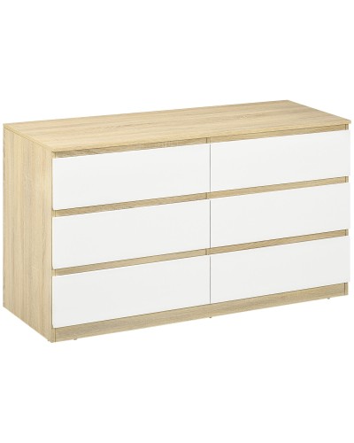 Modern Wooden 6-Drawer Chest, 135x48x77cm, White and Wood Color