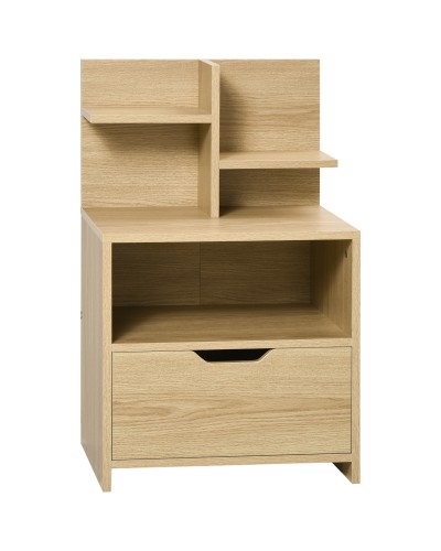 Nightstand with 2 Open Shelves and Drawer in Chipboard for Bedroom and Living Room, 45x35x73 cm