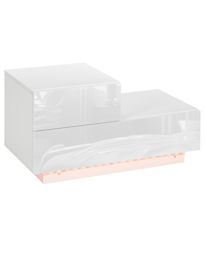 Modern Nightstand with 16 RGB LED Lights, Remote, and Two Chipboard Drawers, 70x37x38cm, White