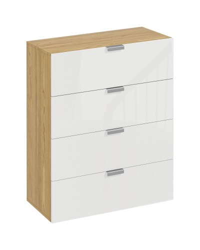  Cassettiera con 4 Cassetti per Soggiorno e Camera da Letto con Maniglie in Lega di Alluminio, 70x35x92cm, Bianco