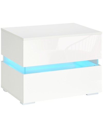Nightstand with Built-in RGB LED Light, 2 Drawers, 4 Light Modes & 16 Colors, Chipboard, 60x39x47cm, White